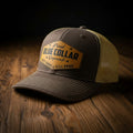 Proud Blue Collar Degenerate Hat – Laser Engraved Leather Patch Snapback – Brown & Khaki
