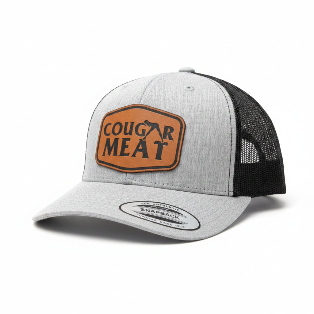 Cougar Meat Laser Engraved Leather Patch on Snapback Hat