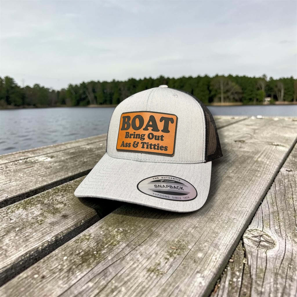 BOAT Snapback Hat – Laser Engraved Leatherette Patch, Adjustable Fit
