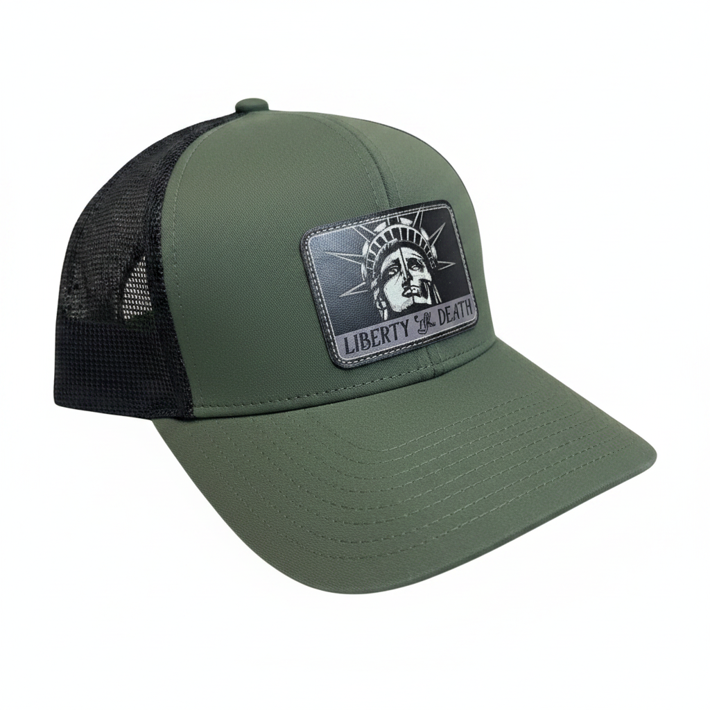 Liberty or Death Snapback Hat – Olive & Black Waterproof Patch Cap