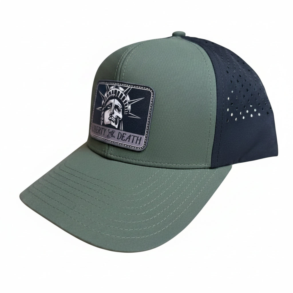 Liberty or Death Snapback Hat – Olive & Black Waterproof Patch Cap