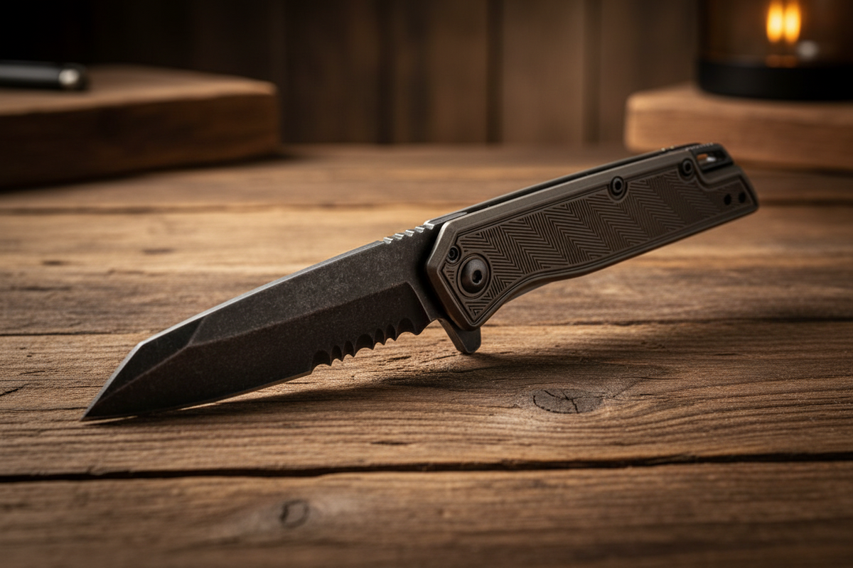 Kershaw Misdirect Serrated Folding Knife – Custom Laser Engraved Intricate Pattern Handle