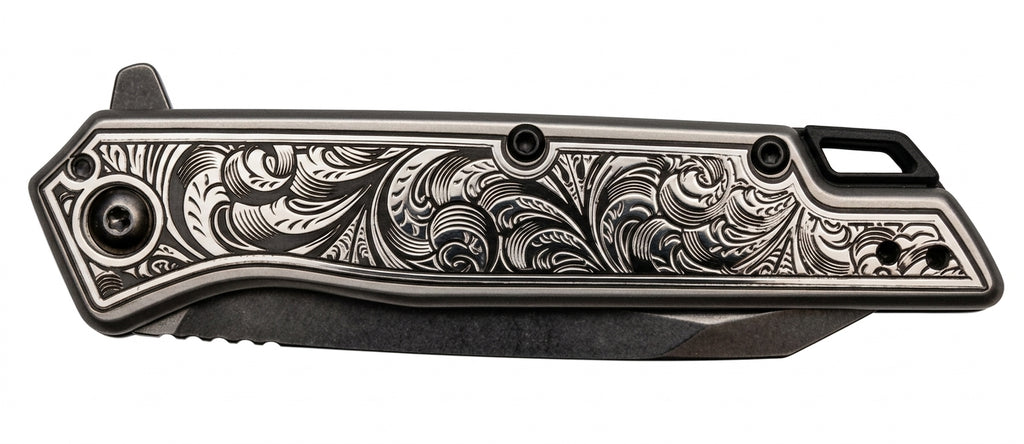 Kershaw Misdirect Folding Knife – Custom Laser Engraved Scrollwork Handle