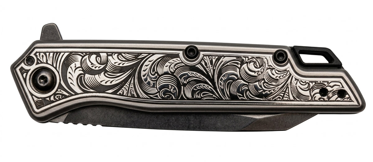 Kershaw Misdirect Folding Knife – Custom Laser Engraved Scrollwork Handle