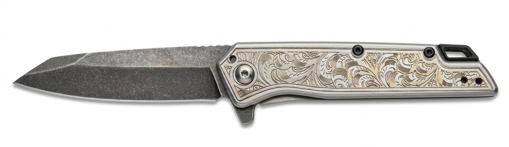Kershaw Misdirect Folding Knife – Custom Laser Engraved Scrollwork Handle