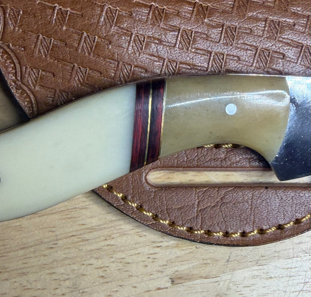 970 Bladeworks Fixed Blade Skinner – Bone Handle, Cherry Wood Spacers & Gold Inlays