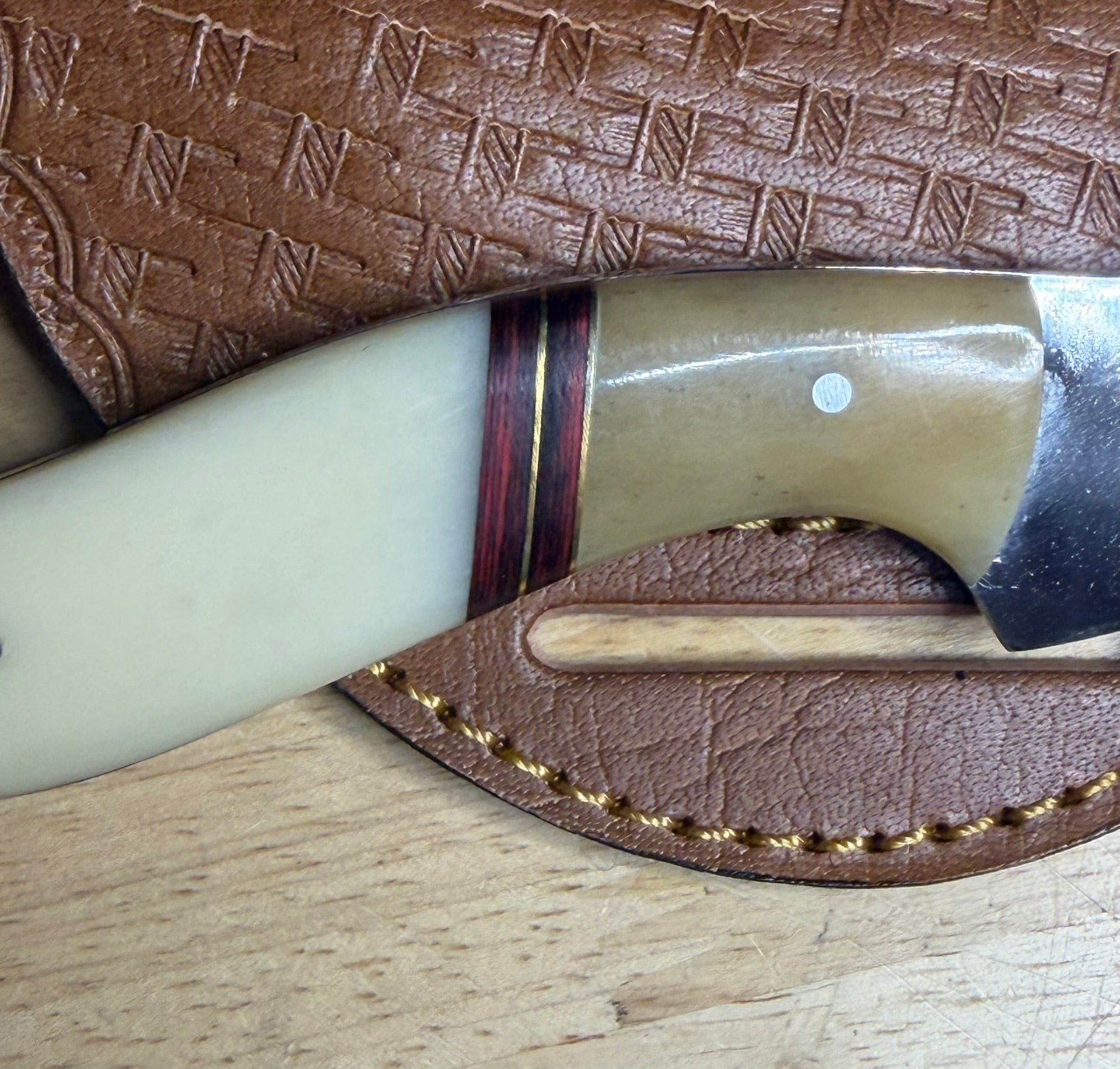 970 Bladeworks Fixed Blade Skinner – Bone Handle, Cherry Wood Spacers & Gold Inlays
