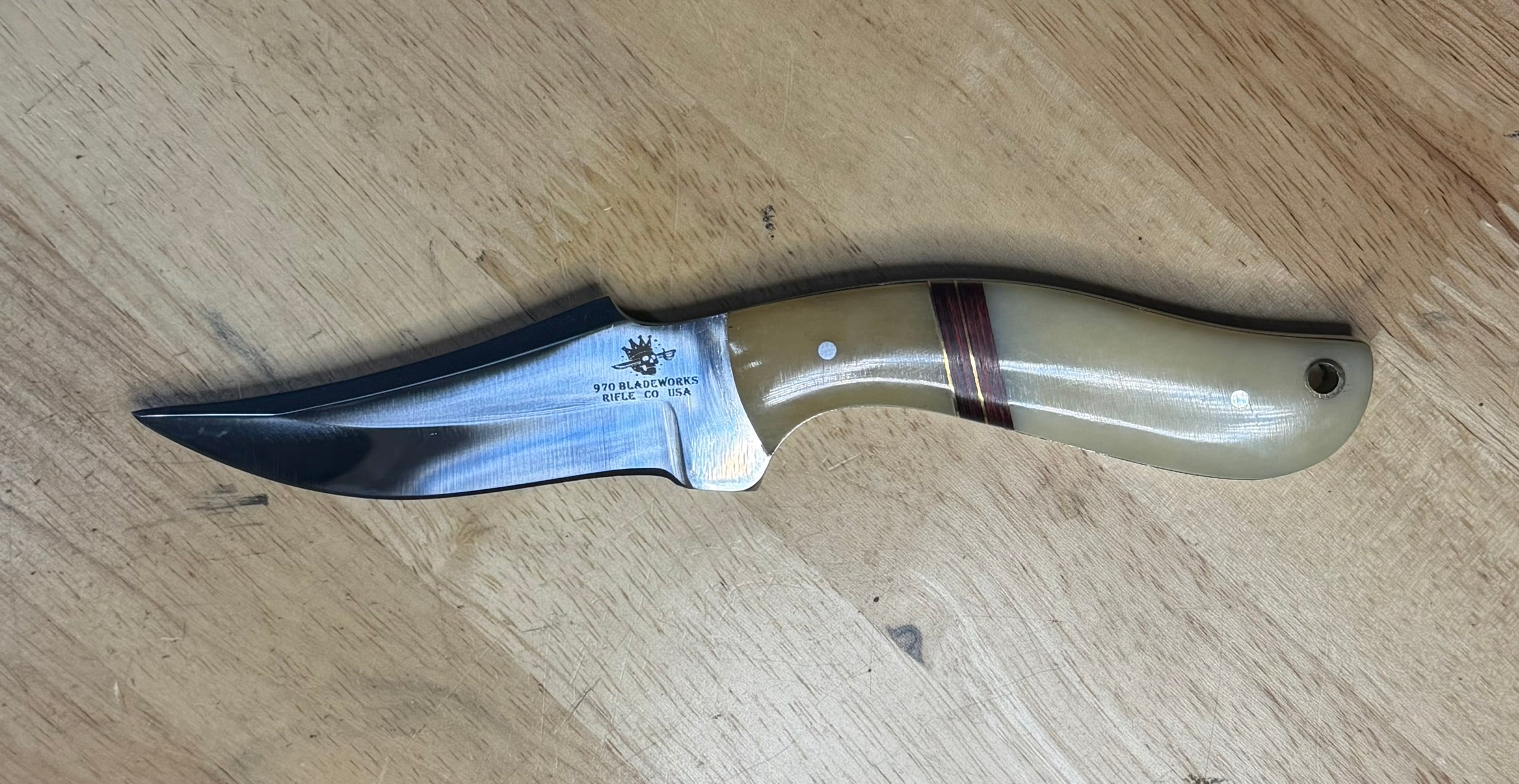 970 Bladeworks Fixed Blade Skinner – Bone Handle, Cherry Wood Spacers & Gold Inlays