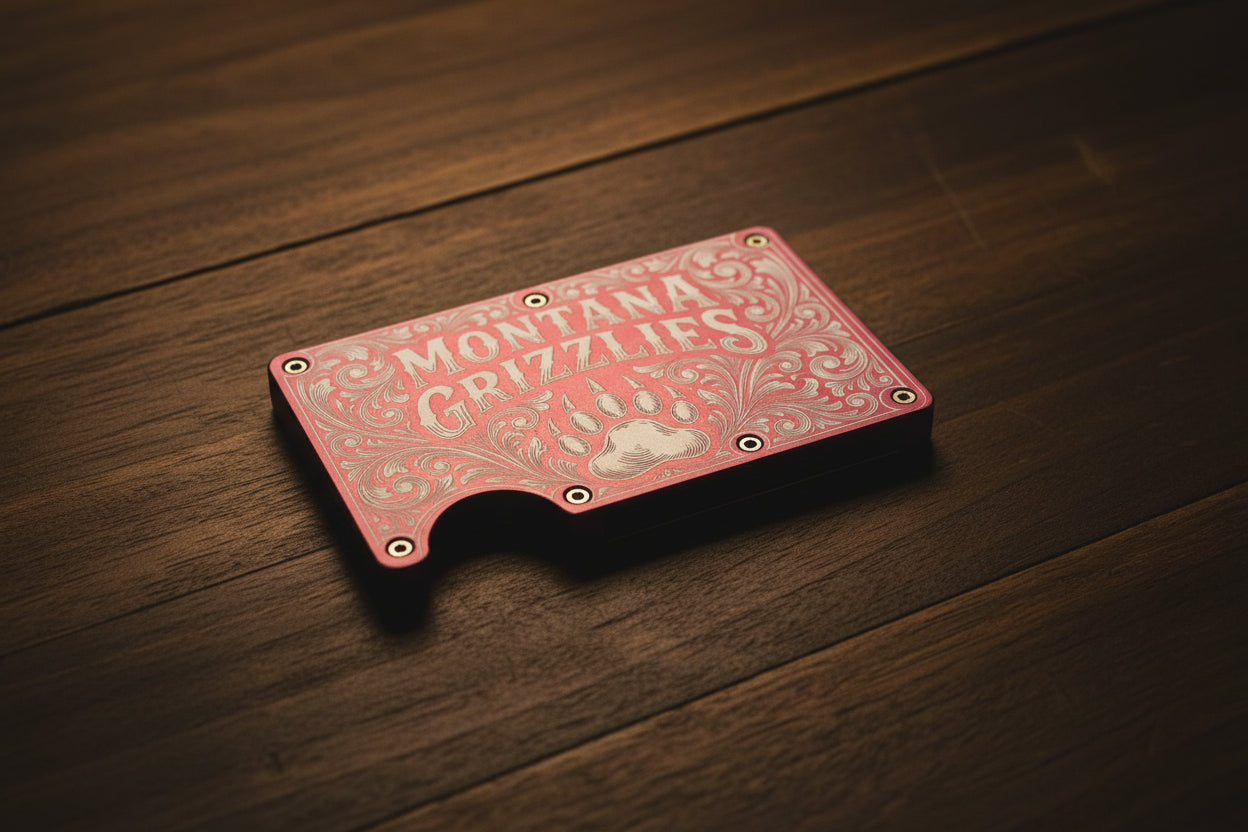 Montana Grizzlies Laser Engraved Metal Wallet | College Sports Fan | Slim 12-15 Card Wallet with Money Clip