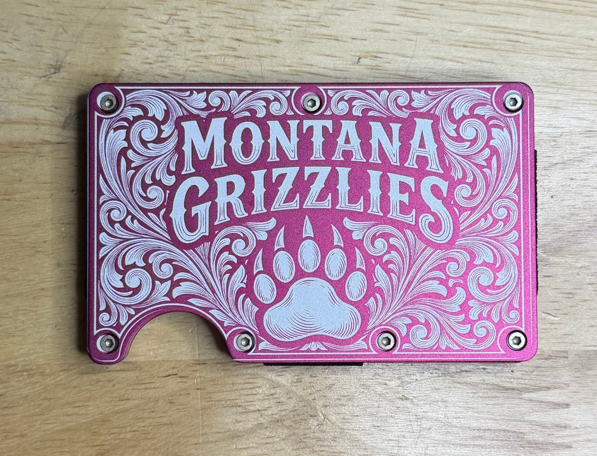 Montana Grizzlies Laser Engraved Metal Wallet | College Sports Fan | Slim 12-15 Card Wallet with Money Clip