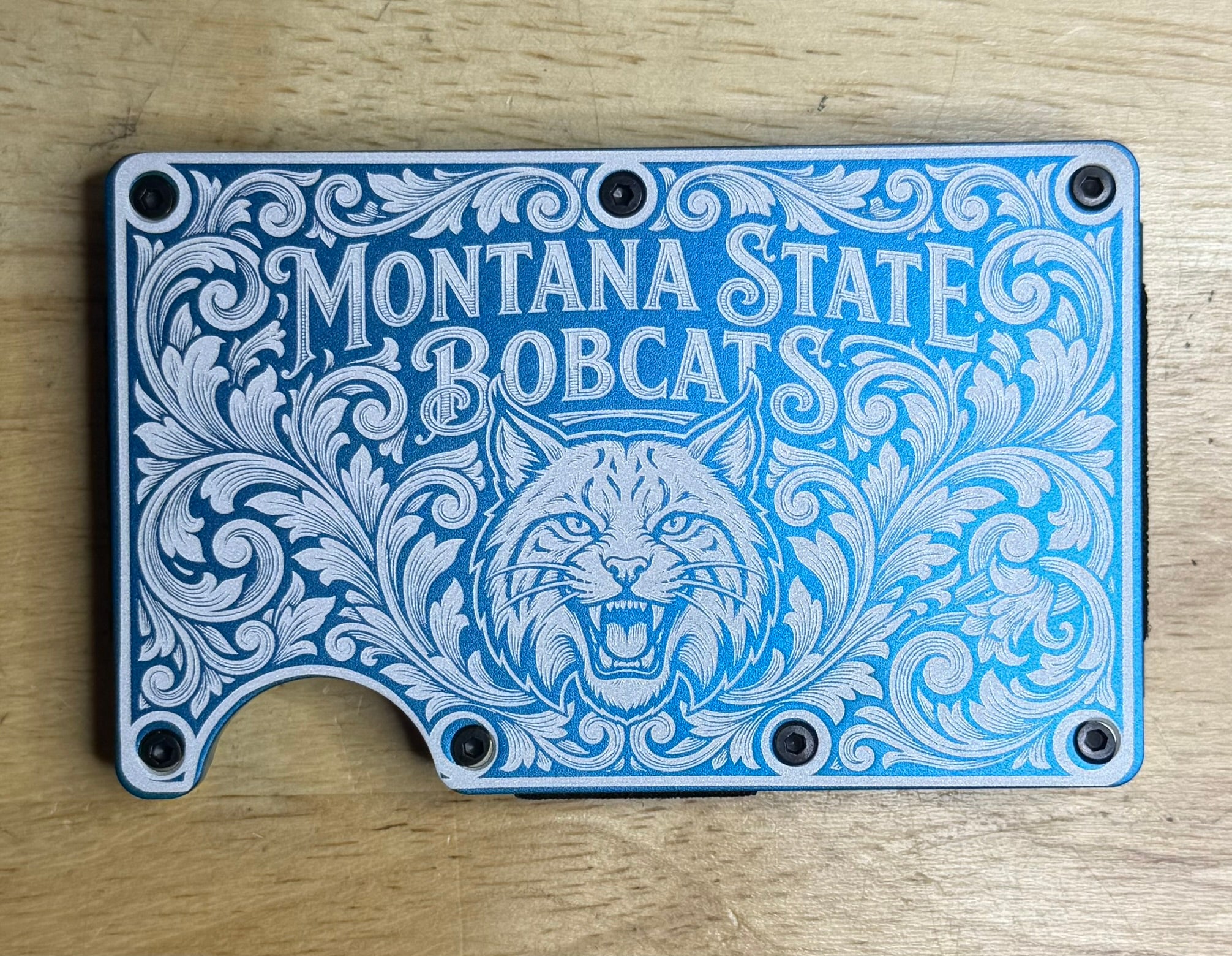 Montana Bobcats Laser Engraved Metal Wallet | College Sports Fan | Slim 12-15 Card Wallet with Money Clip