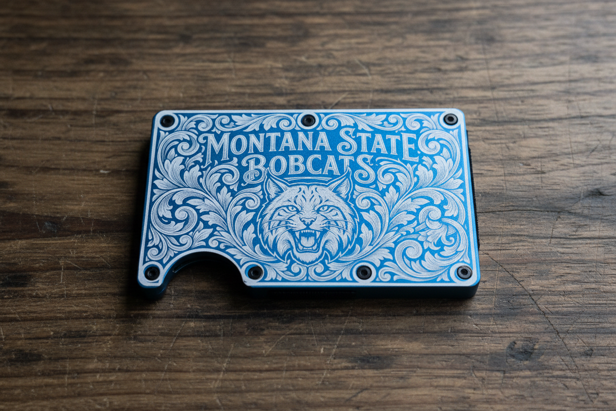 Montana Bobcats Laser Engraved Metal Wallet | College Sports Fan | Slim 12-15 Card Wallet with Money Clip