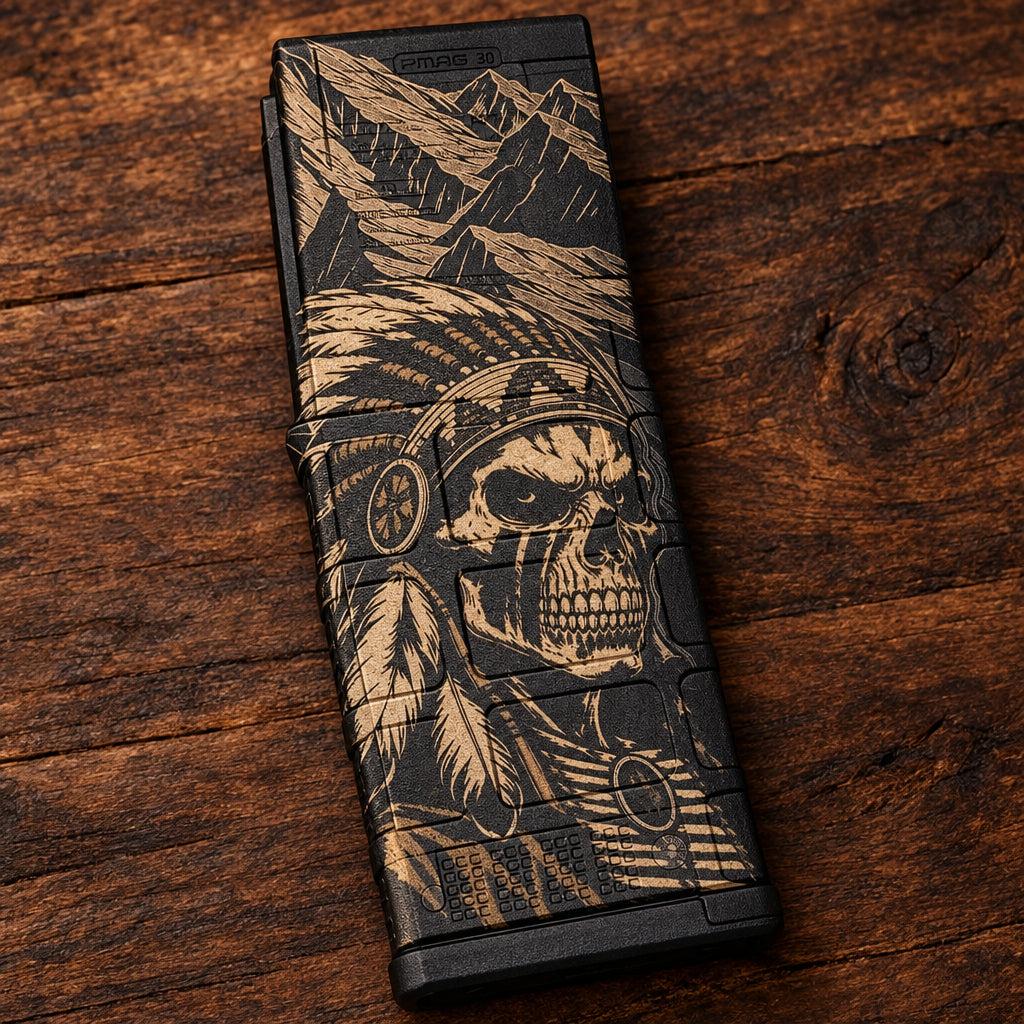 Warrior Skull Headdress Engraved Magpul PMAG 30 AR/M4 GEN M2 MOE
