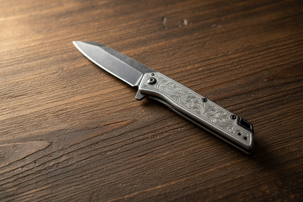 Kershaw Misdirect Folding Knife – Custom Laser Engraved Scrollwork Handle