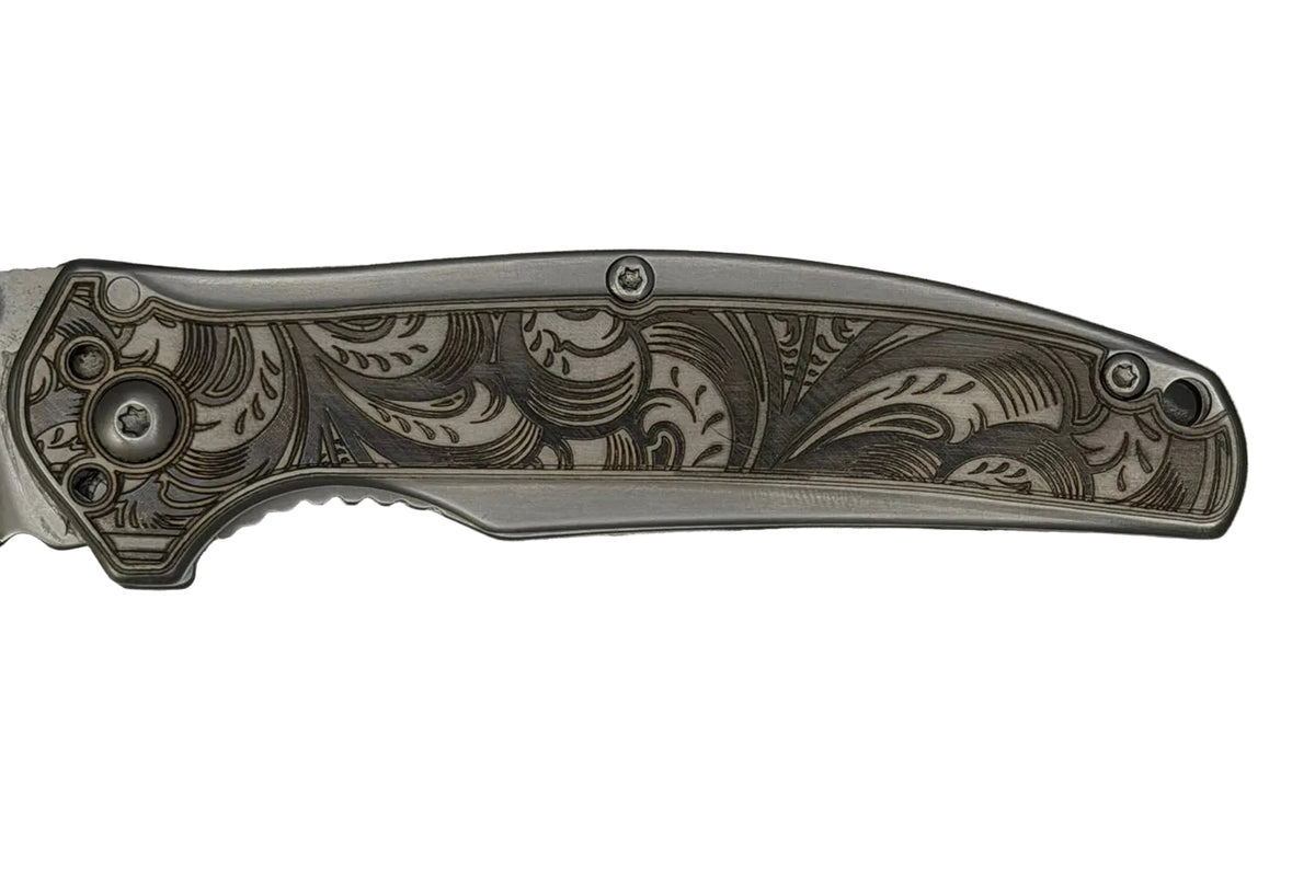 Kershaw Catalytic Folding Knife – Custom Laser Engraved Scrollwork Handle