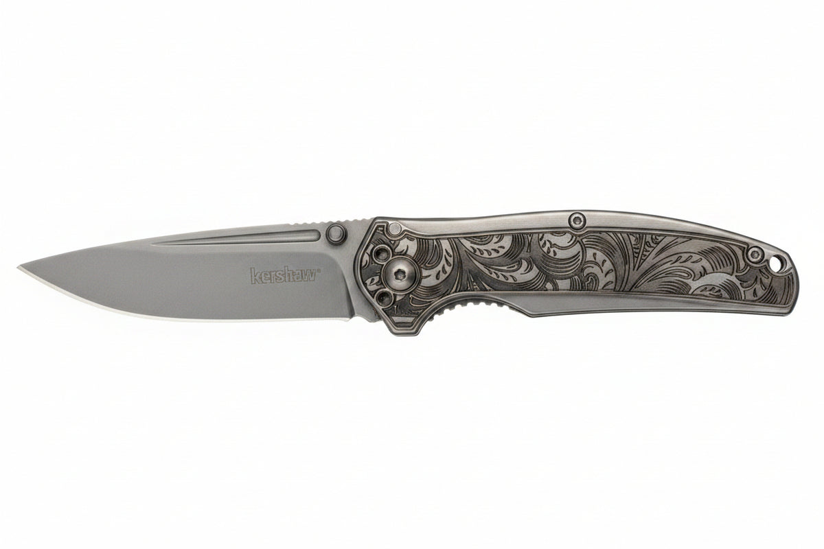 Kershaw Catalytic Folding Knife – Custom Laser Engraved Scrollwork Handle