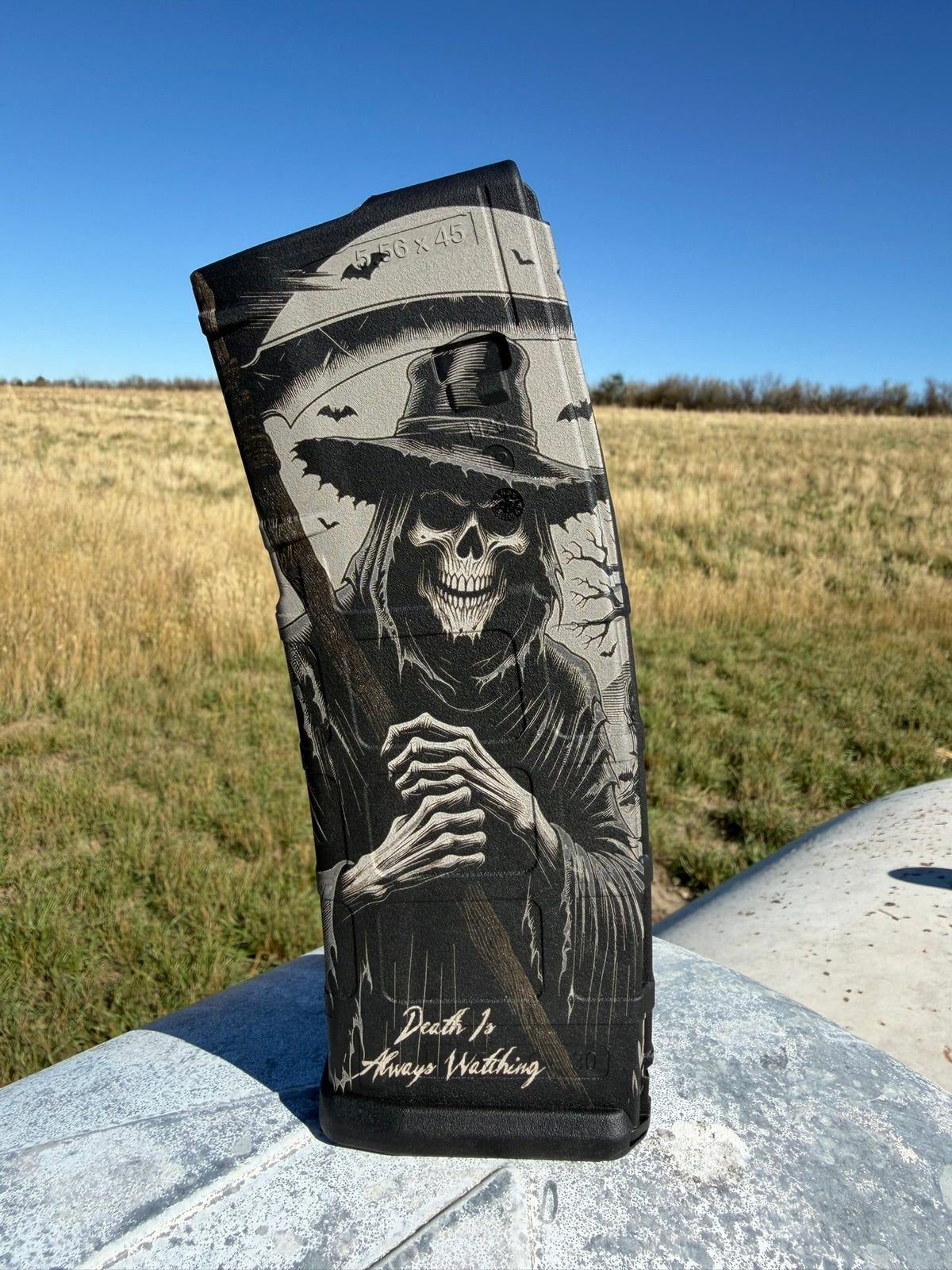 Grim Reaper Engraved Magpul PMAG 30 AR/M4 GEN M2 MOE magazine