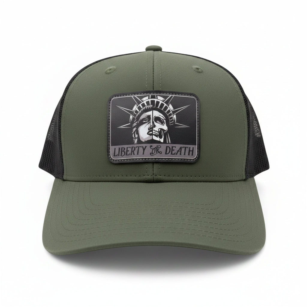 Liberty or Death Snapback Hat – Olive & Black Waterproof Patch Cap